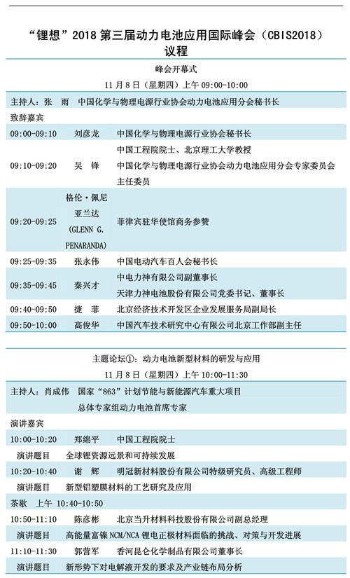 重磅發布!“鋰想”第三屆動力電池應用國際峰會(CBIS2018)詳細議程速覽
